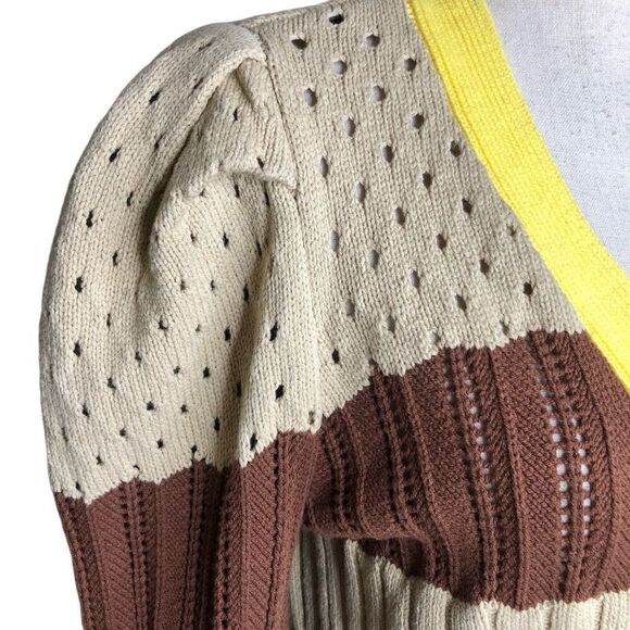 Calligraphie Mixed Stitch Puff Slv Light Academia, Elevated Indie Cropped Swtr S - Picture 3 of 13